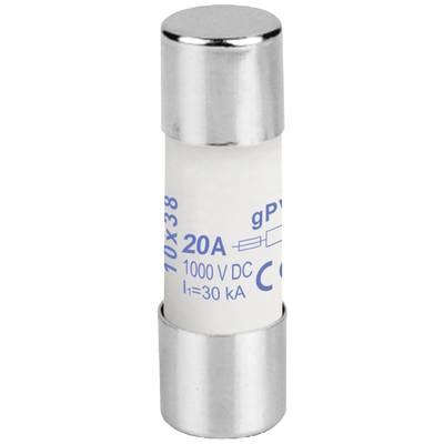 Sikring med påskriften '20A, 1000V DC, I1=30kA, gPV, 10x38'