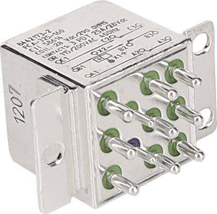 'Miniaturerelæ med forsegling og flere metalben og mærket overside, bruges til elektroniske switchapplikationer.'