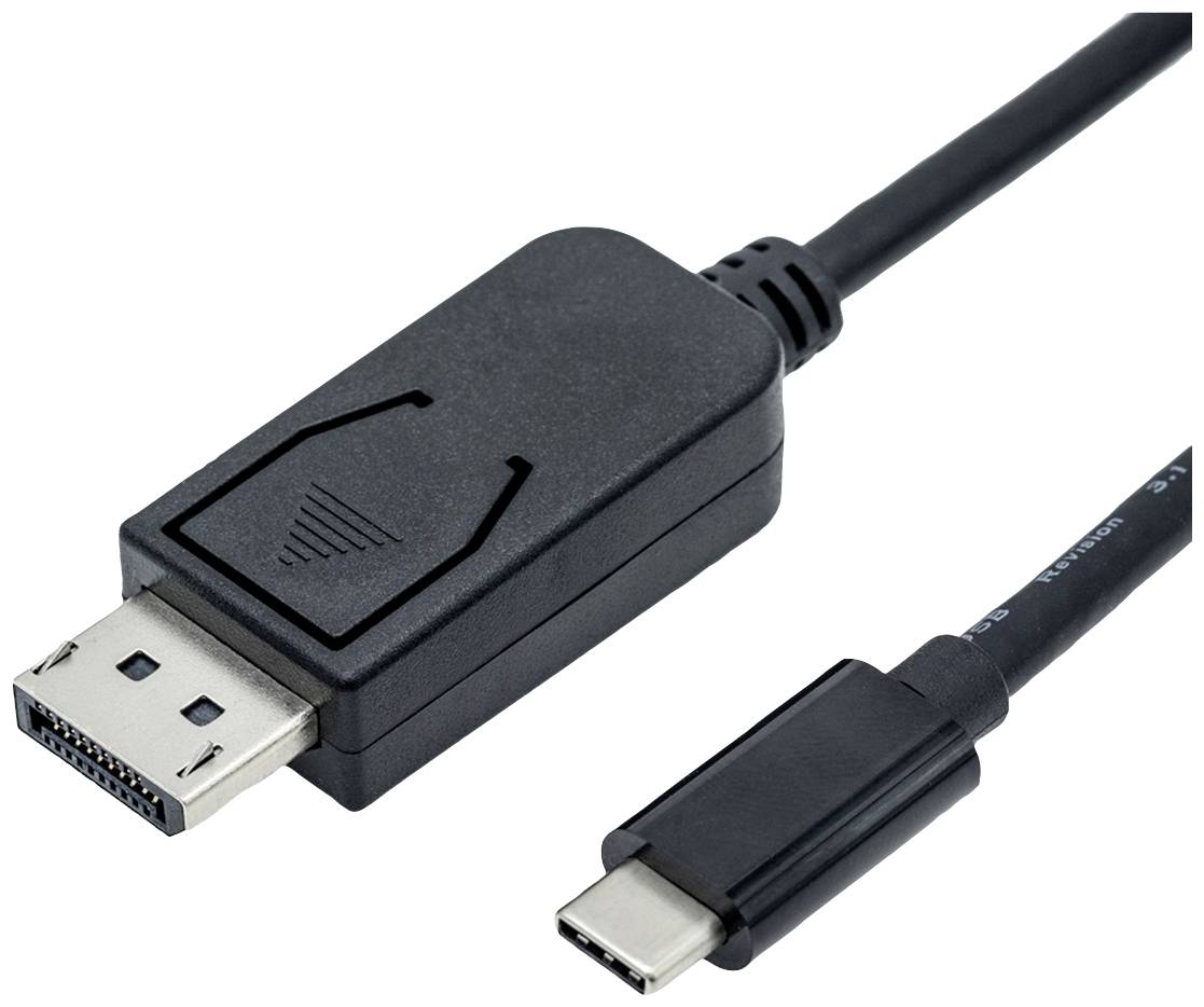 DisplayPort-til-USB-C-adapterkabel viser stikforbindelser til tilslutning af enheder med forskellige ports.