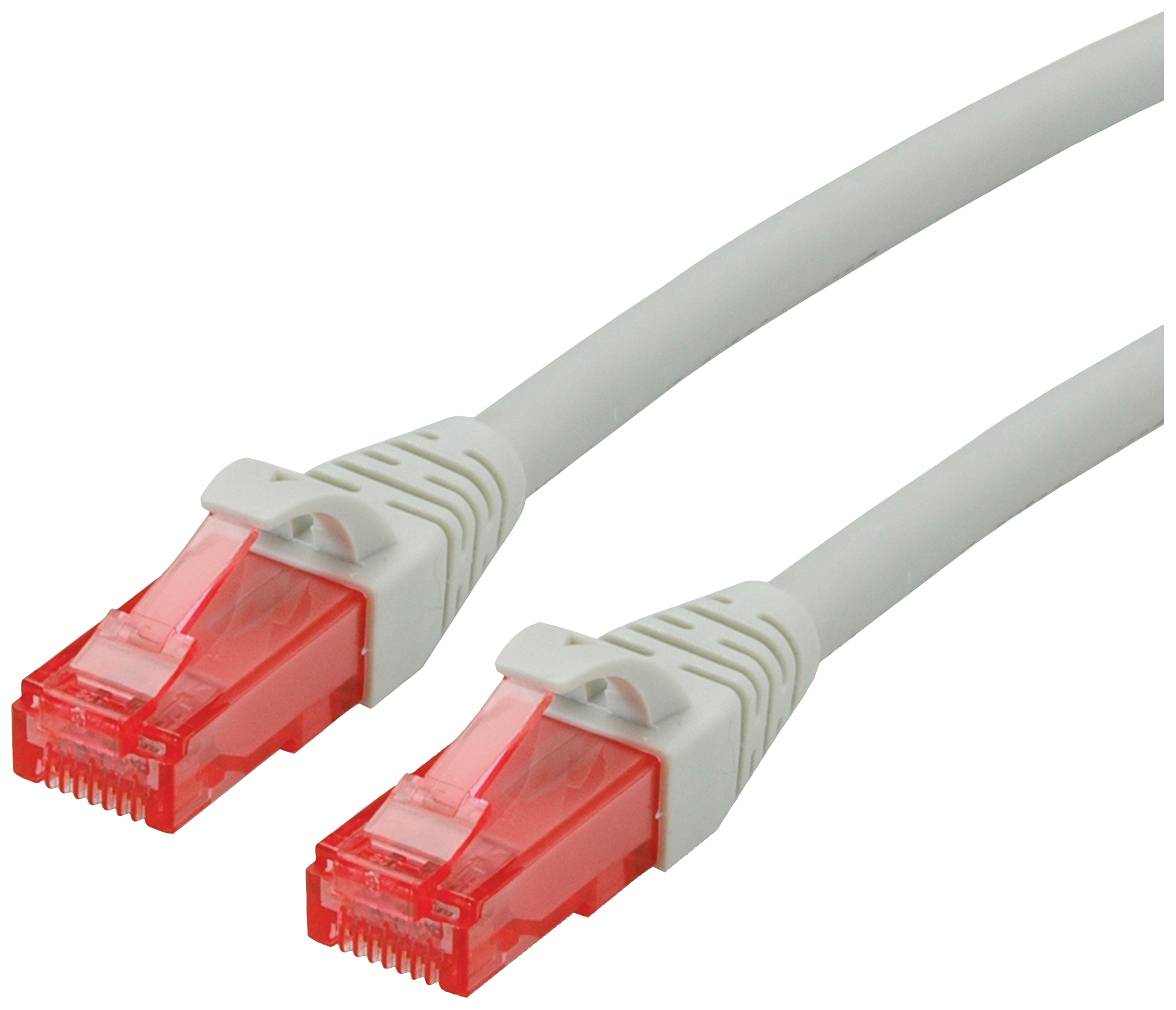 Et hvidt Ethernet-kabel med røde stik i begge ender, velegnet til netværksforbindelser.