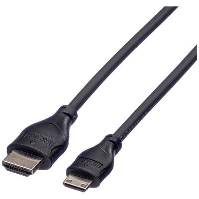 Et sort HDMI-til-Micro-HDMI-kabel, vist med begge stik synlige.
