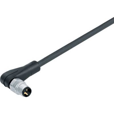 Et sort forbindelseskabel med en metalstik, der er bøjet i en ret vinkel. Egnet til elektriske forbindelser.