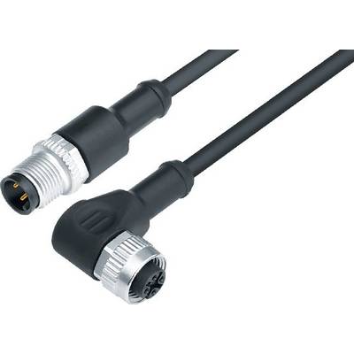 To M12-stikforbindere, en ret og en vinklet, med sort kabel.
