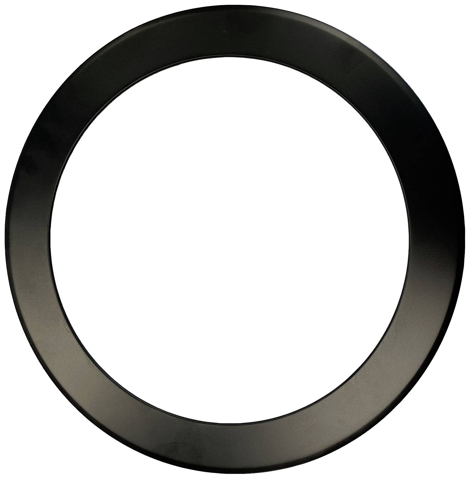 Sort ring med bred kant og tomt centrum på hvid baggrund.