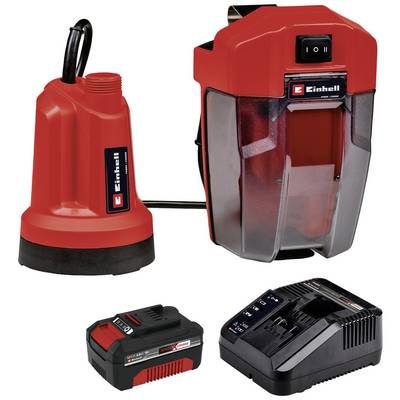 Rotevagtsbetjent automatisk vandpumpe med batteri og oplader, egnet til fleksibel vandudtag, med Einhell-logo.
