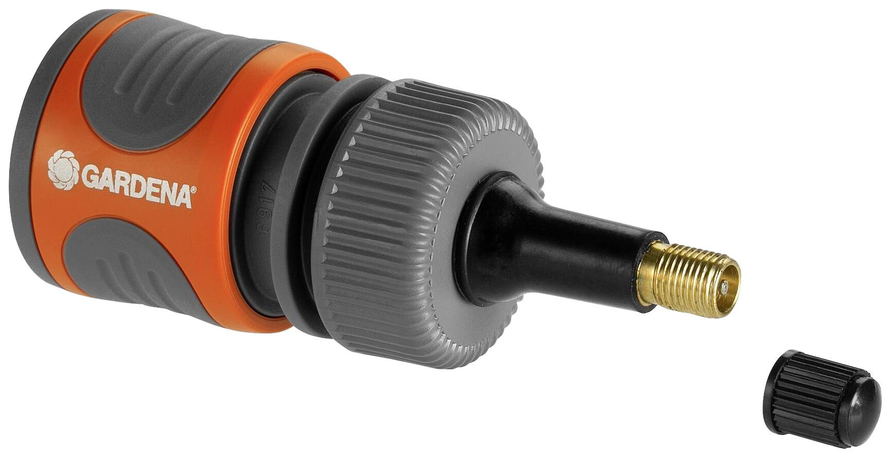 Haveslange-lynkobling fra GARDENA, ergonomisk, med orange og grå design, som passer til standard haveslanger.