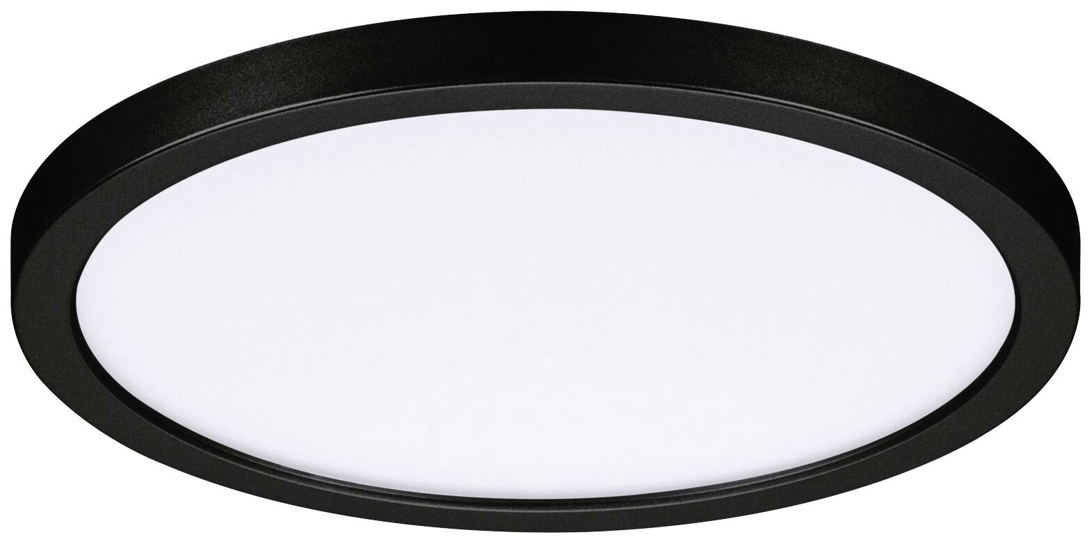 En rund, sort LED-loftslampe med hvid diffuser, som fordeler jævnt lys og sørger for moderne rumbelysning.