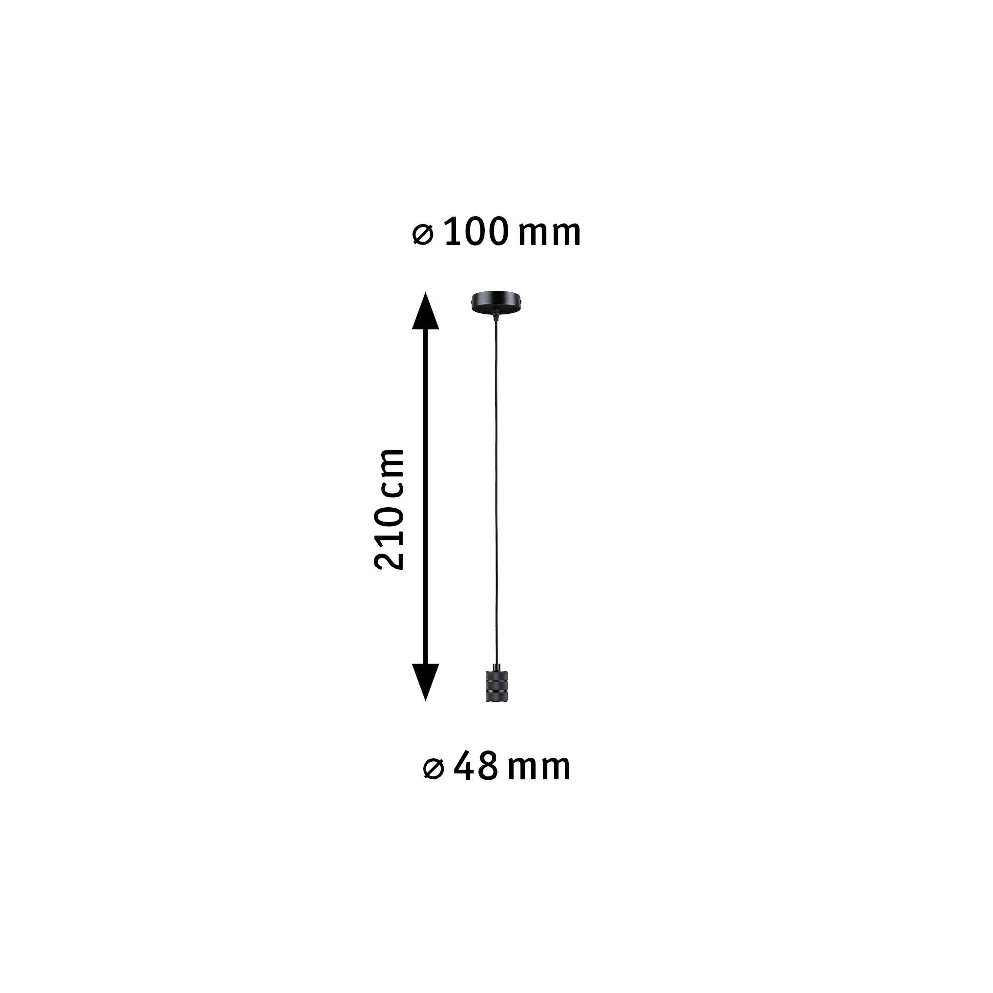 Beskrivelse af en pendel: Længde 210 cm, loftophæng Ø 100 mm, lampe diameter Ø 48 mm.