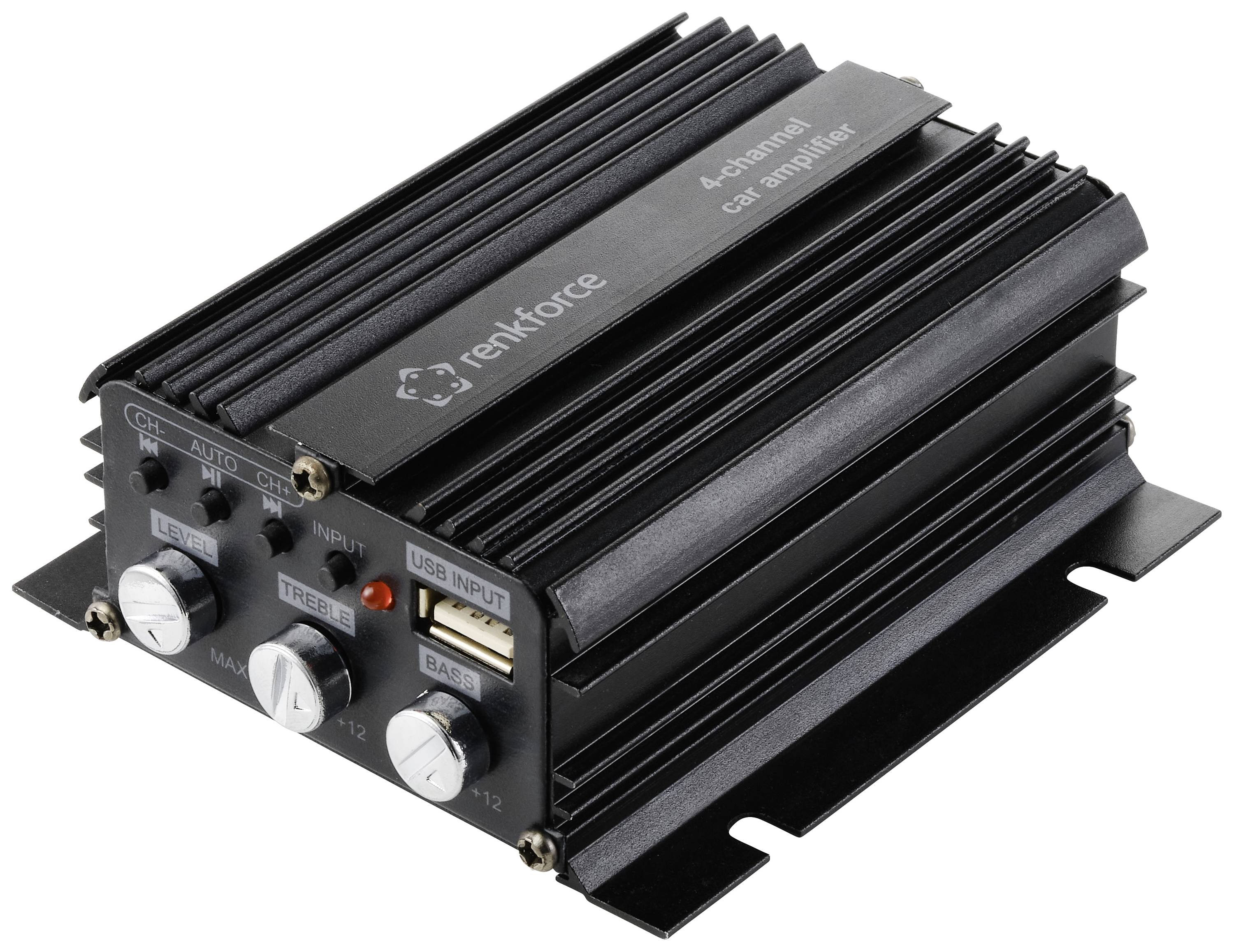 Renkforce RF-CMP-204 4-kanals sluttrin 200 W Bluetooth®- /USB-lydafspilning, Lydstyrke-/bas-/diskant-regulering-0