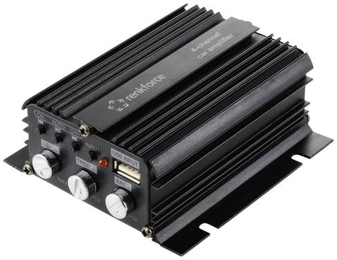 Renkforce  RF-CMP-204  4-kanals sluttrin  200 W  Bluetooth®- /USB-lydafspilning, Lydstyrke-/bas-/diskant-regulering