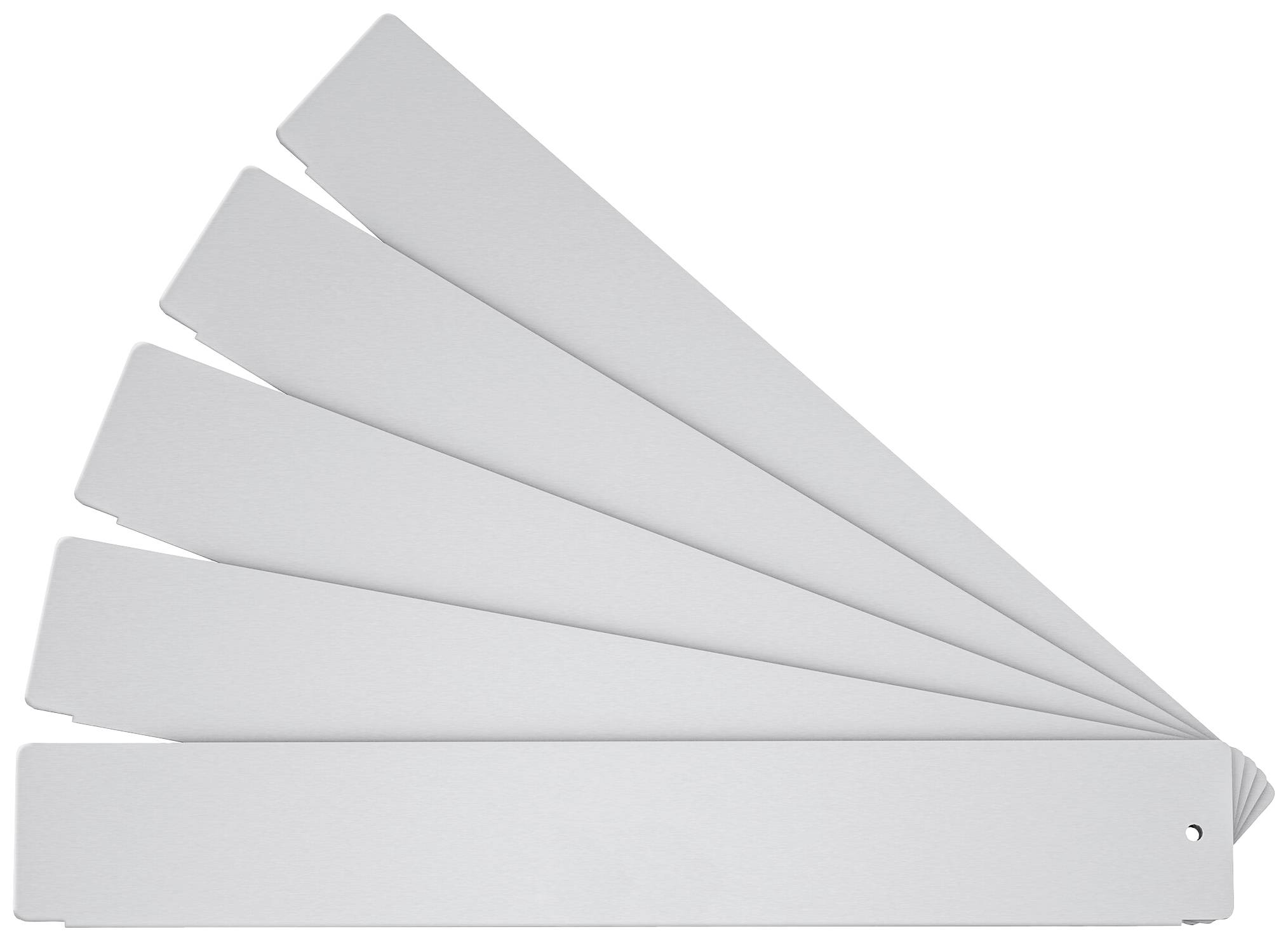 En vifte med seks grå farveprøver, som er spredt ud for at vise forskellige nuancer af grå til farvevalg eller design.