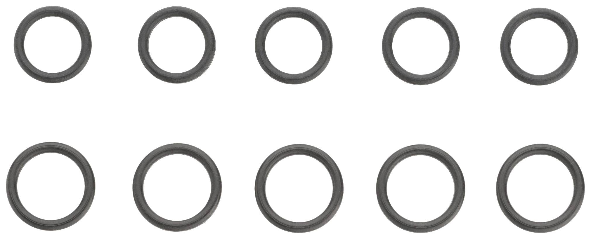 Ti ensartede sorte ringe arrangeret i to rækker.
