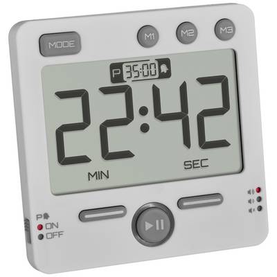 Grå digital køkkentidsindikator med stor display, viser '22:42'. Knapper 'Mode', 'M1', 'M2', 'M3' øverst, Play/Pause nederst.
