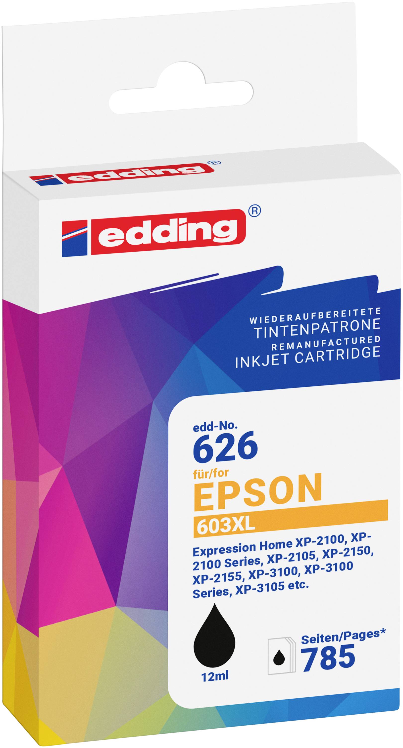 Edding Blæk erstatter Epson 603XL (T03A1) Kompatibel Sort EDD-626 18-626-0