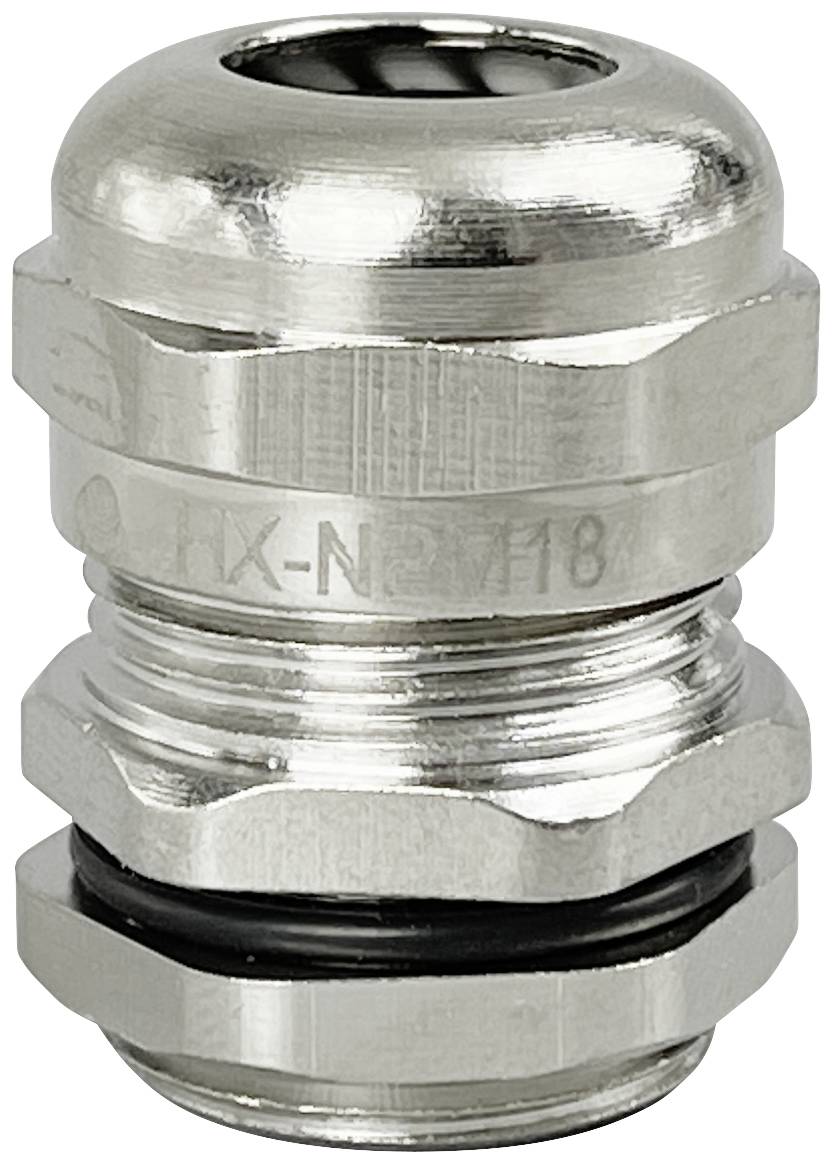 Metalkabelnippel med gevind. Den har en sølvfarvet overflade og en O-ring til tætning.