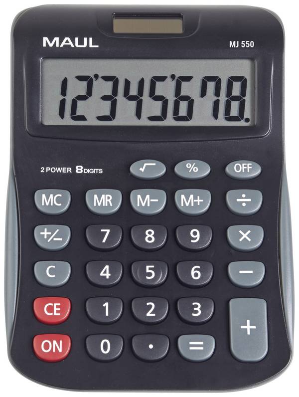 Maul MJ 550 Bordlommeregner Batteridrevet, solcelle-drift Sort Display (indstil): 8