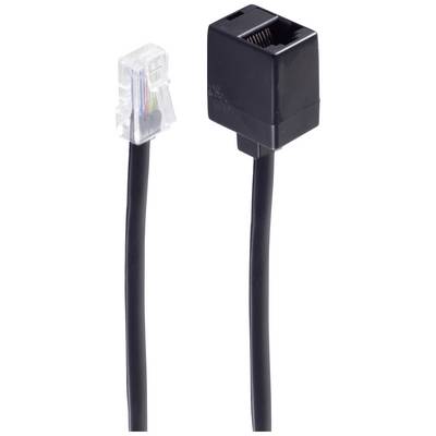 Sort Ethernet-kabel med RJ45-stik på venstre side og RJ45-bøsning på højre side, foran hvid baggrund.