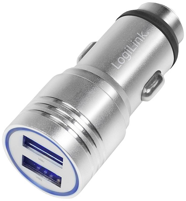LogiLink Ladegerät USB-oplader 10.5 W 2 x USB-A Sølv Personbil Nødhammer-funktion