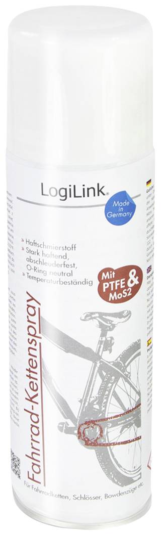 LogiLink Cykelkædespray i hvid spraydåse, 200 ml. Indeholder PTFE og MoS2. Velegnet til cykelkæder, beskytter mod korrosion.