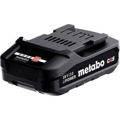 Sort Metabo CAS 18V LiPOWER-batteripakke vist i produktemballage-stil.