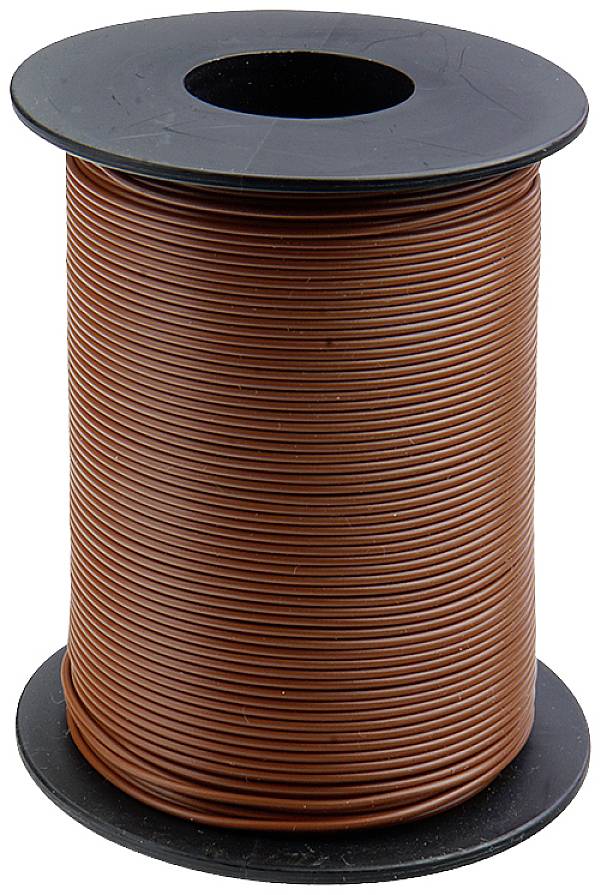 Spul med brun ledning, lodret på sort holder.