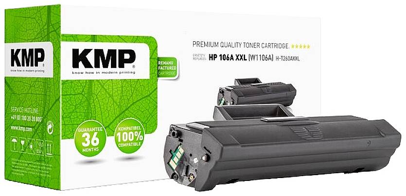 KMP Premium Quality Tonerpatron til HP 106A XXL og emballage. Sort toner, 100% kompatibel, 36 måneders garanti.