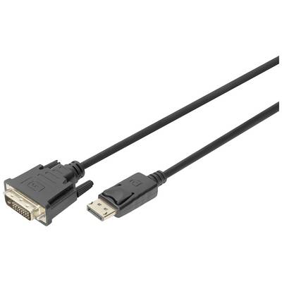 DVI-til-DisplayPort-kabel, sort, med stik i begge ender. Bruges til at forbinde computere og skærme.