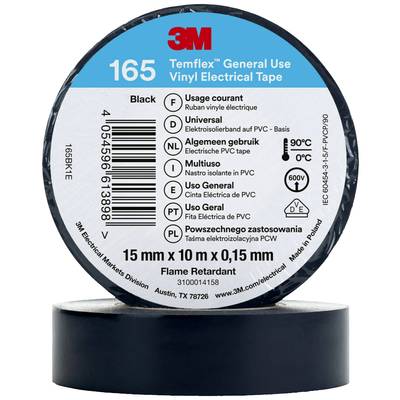 3M Temflex™ 165 165BK1E Isoleringsbånd Temflex™ 165 Sort (L x B) 10 m x 15 mm 1 stk