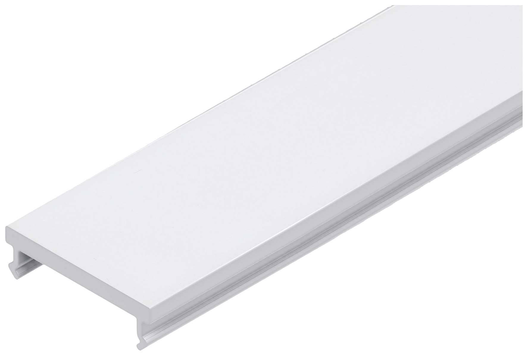 Hvid plastikdæksel til kabelkanaler.