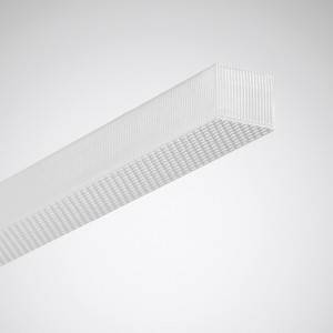 En rektangulær, hvid blok foran en grå baggrund. Designet er minimalistisk og kunne repræsentere et struktureret bygningselement.