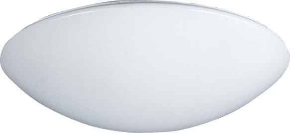 Rund loftsarmatur i hvid med blå kant, som afgiver et blødt lys og sørger for ensartet belysning i rummet.