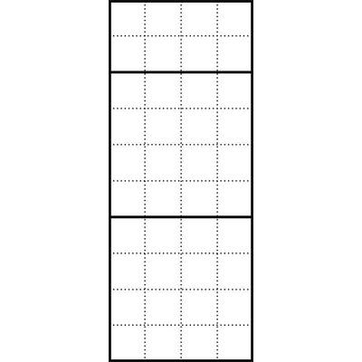 Struktureret grafisk illustration af et gitter med tre rektangulære sektioner af varierende størrelser, adskilt af tykke linjer.
