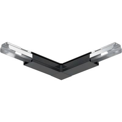 Hjørnesamling af en sort aluminiumsprofil, hyppigt anvendt til rammer eller strukturelle kanter inden for arkitektur eller møbeldesign.
