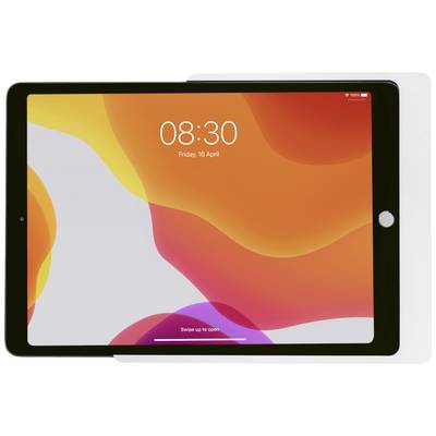 Digitalt tablet med farverigt, abstrakt design på skærmen. Øverst vises tidspunktet '08:30' og datoen 'Fredag, 16. april'.