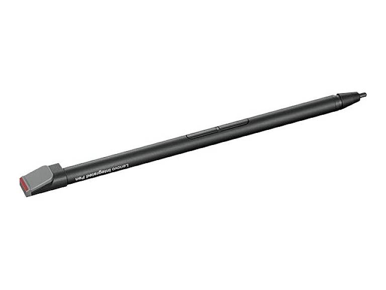 Sort pen med en rød hætte. Til venstre 'Lenovo Digital Pen 2' i hvid skrift. Egnet til digitale enheder.