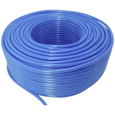 En rulle blå plastslange, der er viklet op i en spiral.