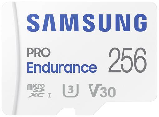 Samsung PRO Endurance MicroSDXC-kort 256 GB Class 10, UHS-Class 3, v30 Video Speed Class 4k-videounderstøttelse, inkl. SD-adapter, Stødsikker