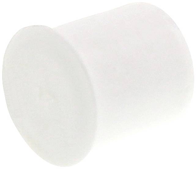 'En simpel, hvid, cylindrisk plastprop med flad over- og underside.'