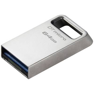 En USB-nøgle med påskriften 'DT micro 64GB', grå og kompakt, vender USB-stikket fremad.