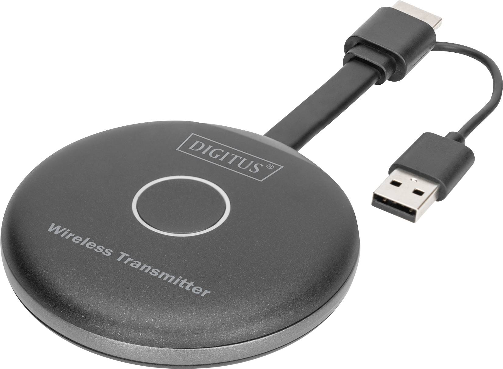 Trådløs HDMI-sender med USB-stik; ideel til trådløs overførsel af billede og lyd til en kompatibel enhed.