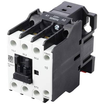 En elektrisk effektafbryder med sort og hvidt kabinet, egnet til 250V og 50/60Hz, viser tilslutningerne tydeligt.