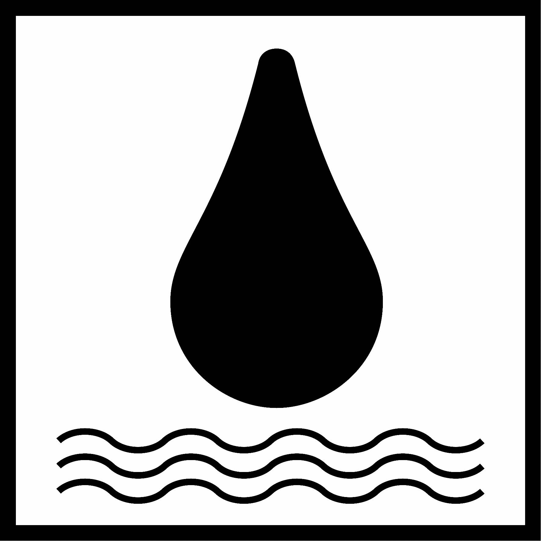 Et symbol med en dråbe over tre bølgelinjer, der repræsenterer vand eller fugtighed.