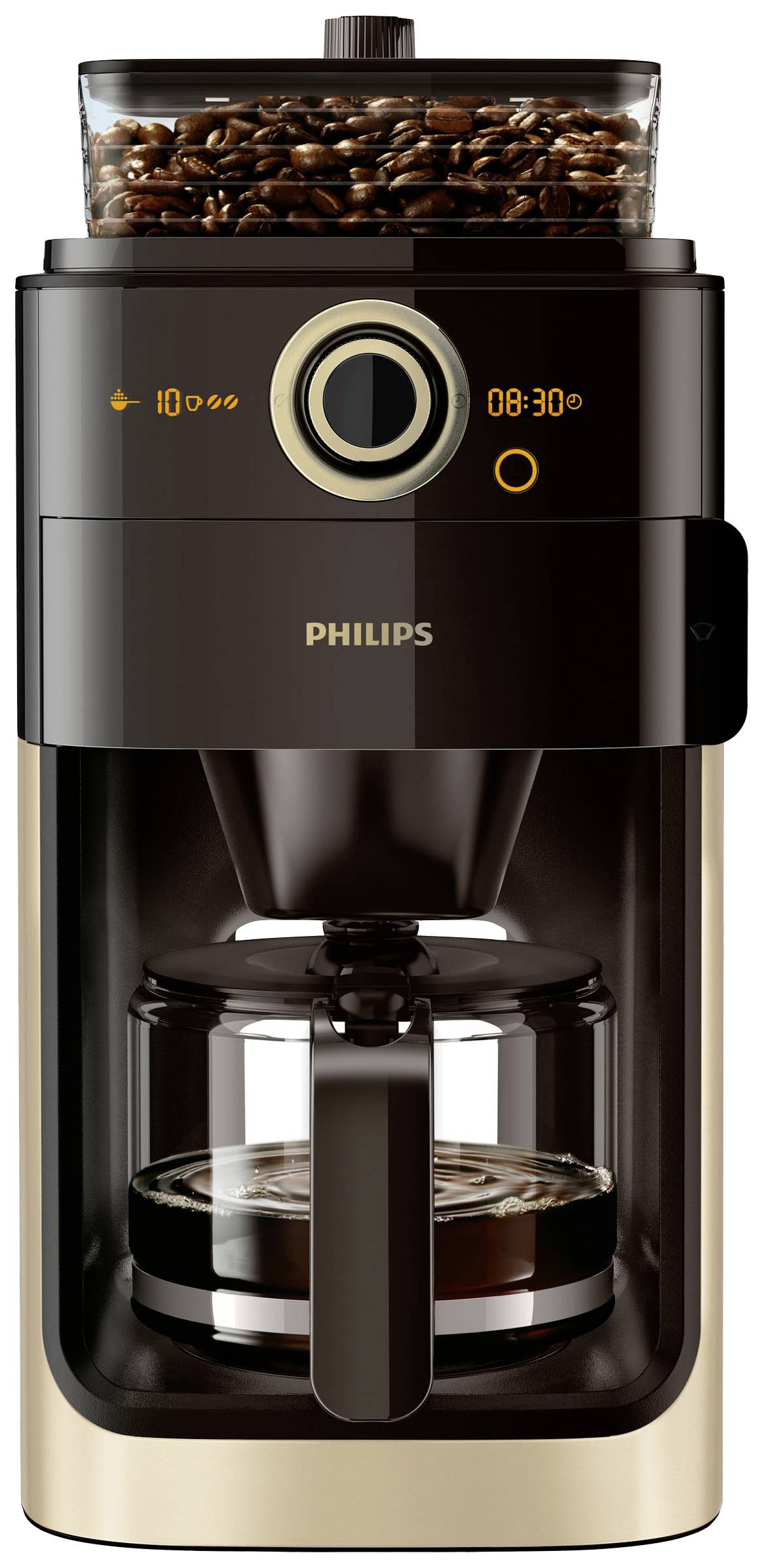 Philips Grind & Brew HD7768/90 Kaffemaskine Champagnefarvet kopper=12 med kværn, Timerfunktion,