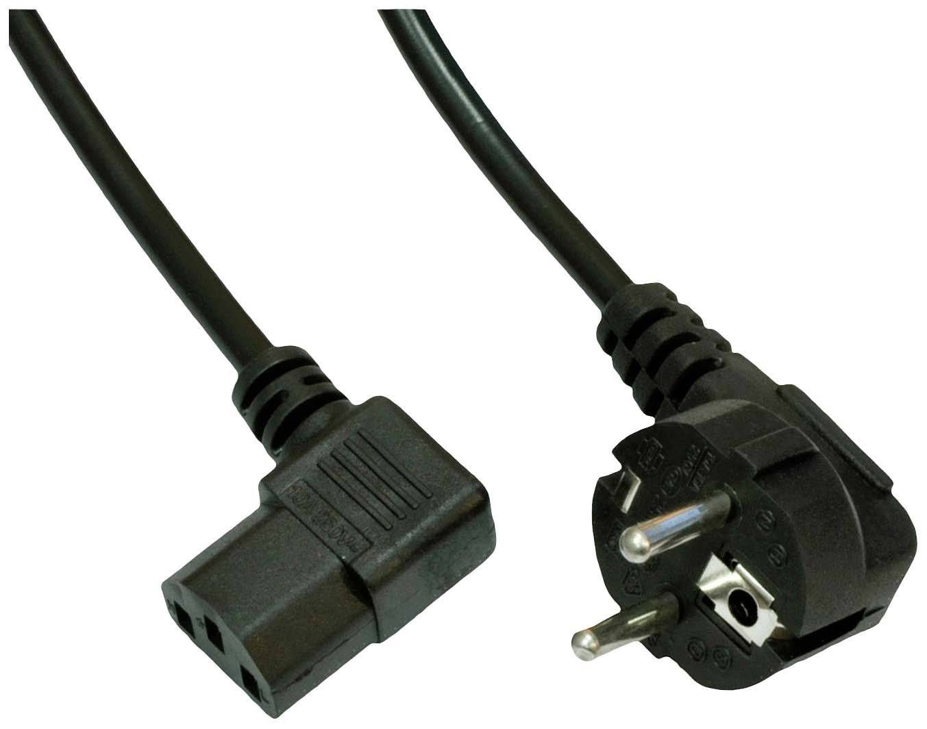 Et sort netledning med en Schuko-stik (europæisk type) og en koldapparat-sokkel, som bruges til at tilslutte elektriske apparater til strømnettet.