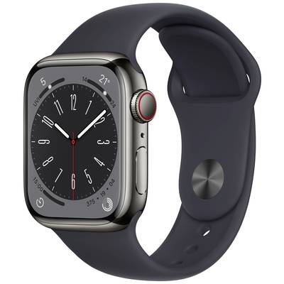   Apple  Watch Series 8  GPS + Cellular  41 mm  Rustfrit stål-kabinet  Grafit  Sportsarmbånd  Midnat  