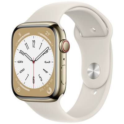   Apple  Watch Series 8  GPS + Cellular  45 mm  Rustfrit stål-kabinet  Guld  Sportsarmbånd  Polarstjerne  