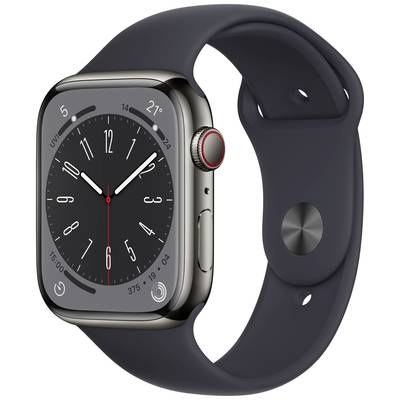   Apple  Watch Series 8  GPS + Cellular  45 mm  Rustfrit stål-kabinet  Grafit  Sportsarmbånd  Midnat  
