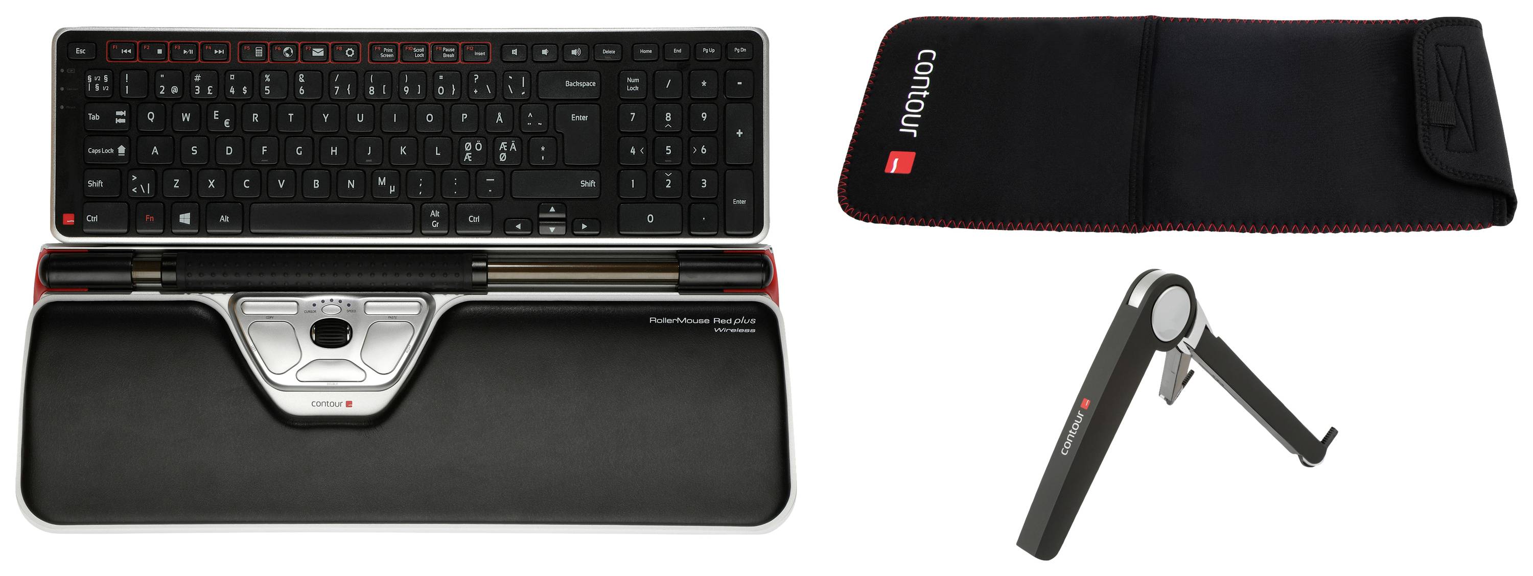 Contour Design RollerMouse Red Plus DE Travel Tastatur, musesæt Bluetooth® Ergonomisk korrekt, Håndledsstøtte Deutsch, Q-0