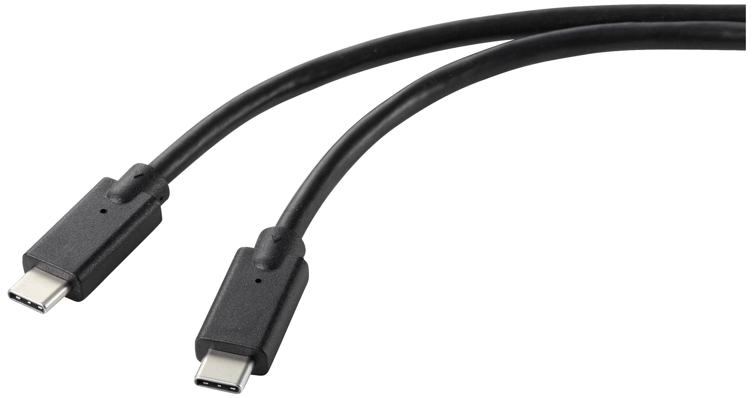 To gsorte USB-C-kabler ved siden af hinanden, som bruges til forbindelse af elektroniske enheder.
