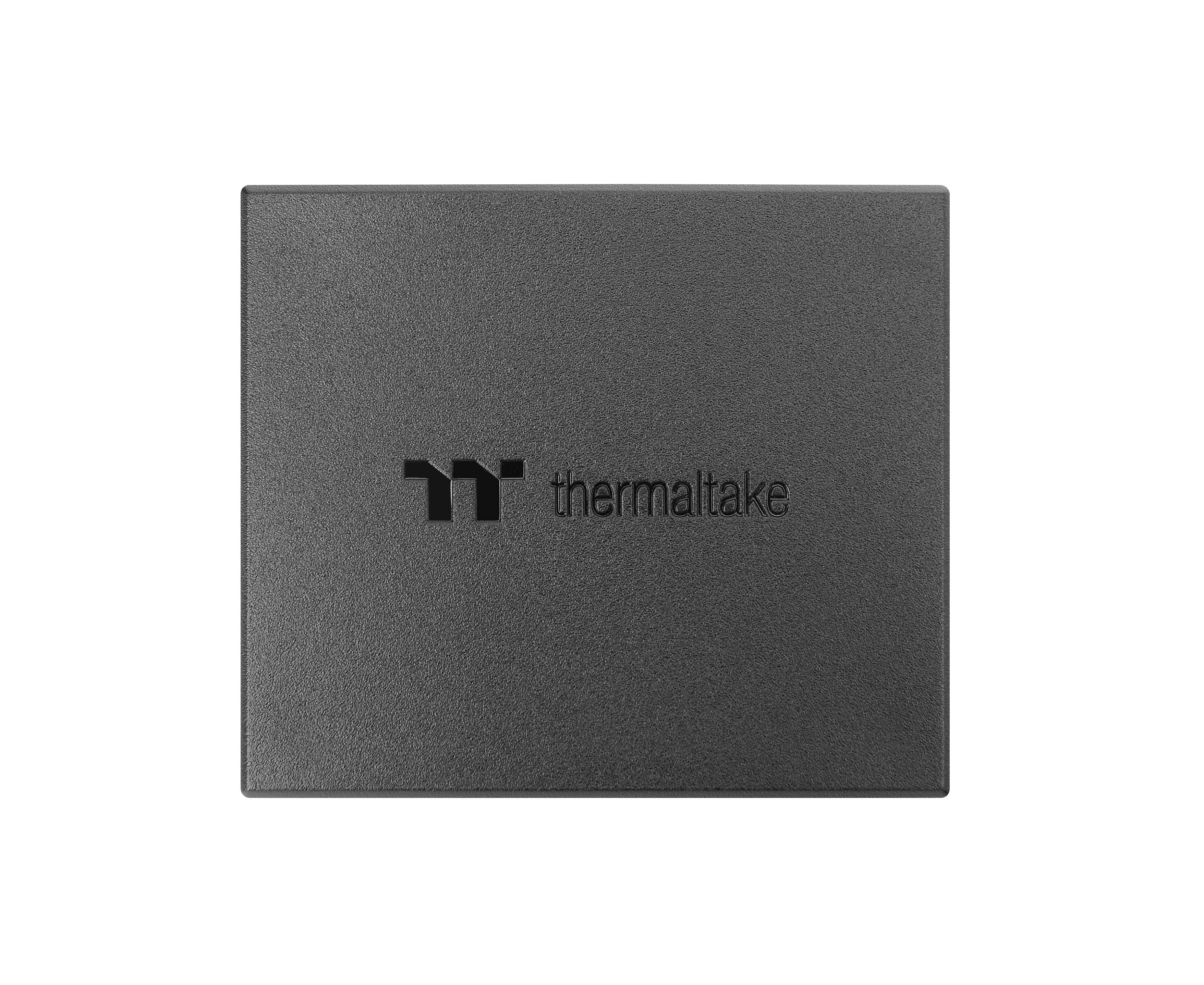 Sort harddisk med 'Thermaltake'-logo på oversiden, viser en kompakt og robust konstruktion til datalagring.